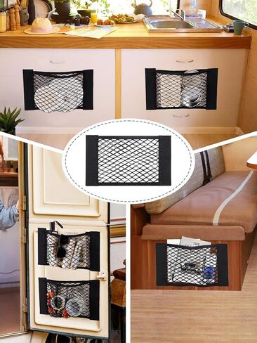 4 قطع شبكة تخزين البضائع RV، شبكة تخزين سيارة مرنة قابلة للتمدد جيب شبكي RV مع 8 أشرطة لاصقة للسيارة وسيارات الدفع الرباعي والشاحنات (17.7 × 9.8 بوصة) in Kuwait