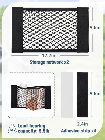 4 قطع شبكة تخزين البضائع RV، شبكة تخزين سيارة مرنة قابلة للتمدد جيب شبكي RV مع 8 أشرطة لاصقة للسيارة وسيارات الدفع الرباعي والشاحنات (17.7 × 9.8 بوصة) in Kuwait