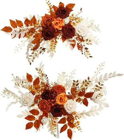 Wedding Arch Flowers Set of 2 Artificial Flowers Swag Arrangements for DIY Wedding Party Ceremony Reception Backdrop Floral Decoration(Champagne) in Saudi Arabia
