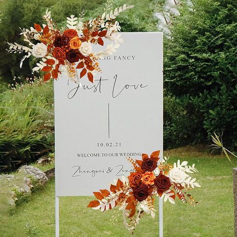 Wedding Arch Flowers Set of 2 Artificial Flowers Swag Arrangements for DIY Wedding Party Ceremony Reception Backdrop Floral Decoration(Champagne) in Saudi Arabia