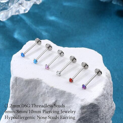 LOLIAS 18PCS Threadless Nose Rings Studs for Women Men 20G 18G 16G Hypoallergenic Surgical Stainless Steel Labret Lip Rings CZ Opal Push in Earrings Flat Back Nose Stud Cartilage Nostril Conch Helix Tragus Piercing Jewelry in Saudi Arabia