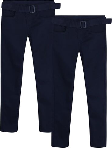 Girls' School Uniform Pants - 2 Pack Stretch Twill Khaki Chino Pants: Skinny, Boot Cut Flare, Jegging, Belt (4-16) in Kuwait