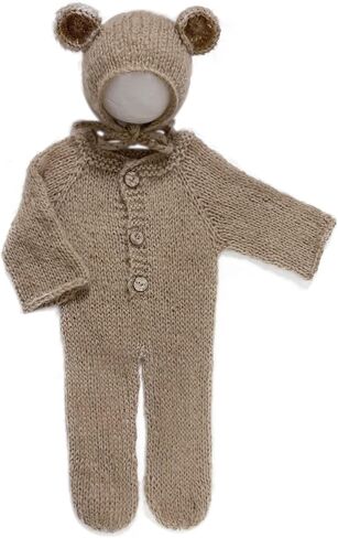 Newborn Photography Props Boys Girls Mohair Bee Stretch Hat Footed Bodysuit in Kuwait