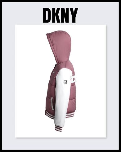 DKNY Girls' Quilted Puffer Jacket - Mid Weight Full Zip Up Hooded Varsity Jacket - Insulated Jackets for Girls (7-16) in Saudi Arabia