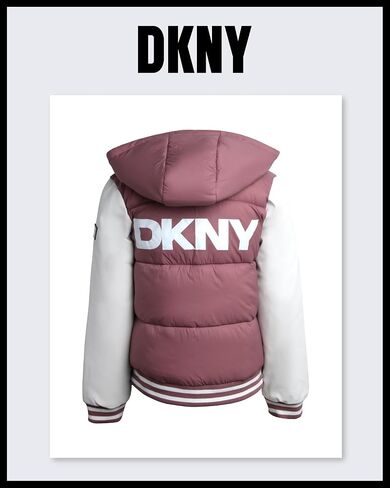 DKNY Girls' Quilted Puffer Jacket - Mid Weight Full Zip Up Hooded Varsity Jacket - Insulated Jackets for Girls (7-16) in Saudi Arabia