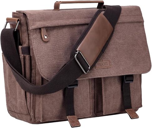 Messenger Bag for Men,VASCHY Vintage Water Resistant Canvas Satchel 14 15.6 17inch Laptop Briefcase in Kuwait