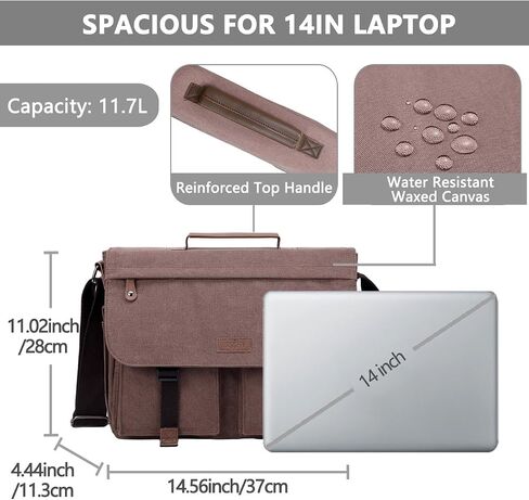 Messenger Bag for Men,VASCHY Vintage Water Resistant Canvas Satchel 14 15.6 17inch Laptop Briefcase in Kuwait