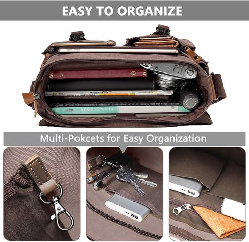 Messenger Bag for Men,VASCHY Vintage Water Resistant Canvas Satchel 14 15.6 17inch Laptop Briefcase in Kuwait