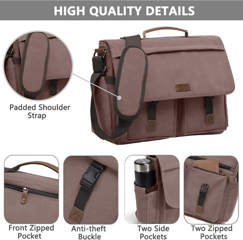Messenger Bag for Men,VASCHY Vintage Water Resistant Canvas Satchel 14 15.6 17inch Laptop Briefcase in Kuwait