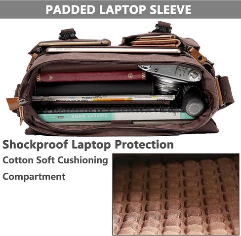 Messenger Bag for Men,VASCHY Vintage Water Resistant Canvas Satchel 14 15.6 17inch Laptop Briefcase in Kuwait