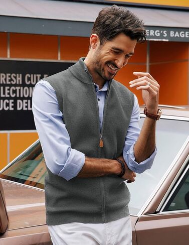 PJ PAUL JONES Mens Sweater Vest Full-Up Knitted Vests Casual Stand Collar Vests Sweater in Saudi Arabia