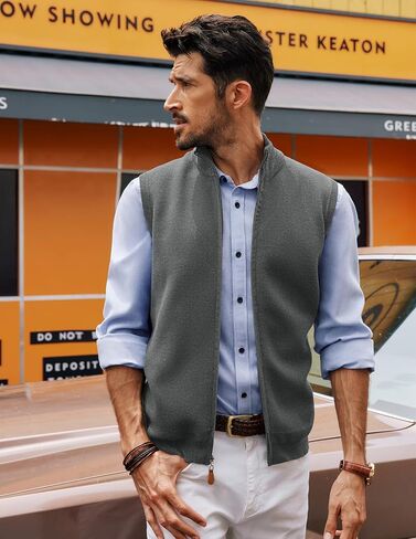 PJ PAUL JONES Mens Sweater Vest Full-Up Knitted Vests Casual Stand Collar Vests Sweater in Saudi Arabia