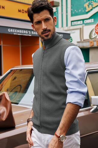 PJ PAUL JONES Mens Sweater Vest Full-Up Knitted Vests Casual Stand Collar Vests Sweater in Saudi Arabia