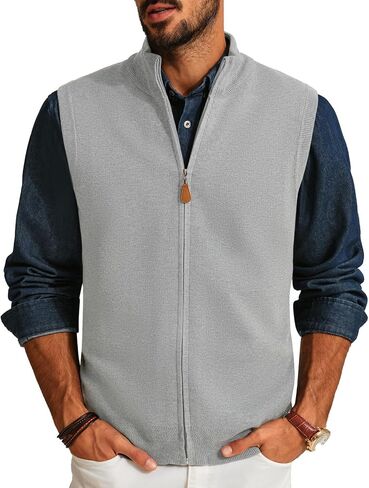 PJ PAUL JONES Mens Sweater Vest Full-Up Knitted Vests Casual Stand Collar Vests Sweater in Saudi Arabia