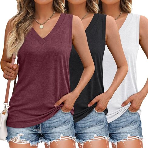 3 Pack Tank Top Women 2024 Sleeveless V Neck Summer Causal Loose Fit Tops Basic Flowy Dressy Cute Long Shirts Outfits in Saudi Arabia