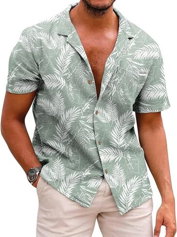 Men's Hawaiian Shirts Short Sleeve Summer Button Down Beach Shirt for Men, Vintage Tropical Floral Print Hawaiian Shirt Tops in Saudi Arabia