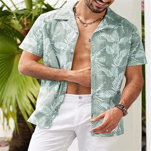 Men's Hawaiian Shirts Short Sleeve Summer Button Down Beach Shirt for Men, Vintage Tropical Floral Print Hawaiian Shirt Tops in Saudi Arabia