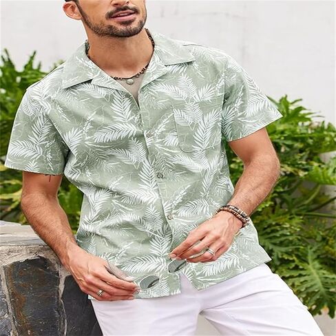 Men's Hawaiian Shirts Short Sleeve Summer Button Down Beach Shirt for Men, Vintage Tropical Floral Print Hawaiian Shirt Tops in Saudi Arabia