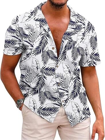 Men's Hawaiian Shirts Short Sleeve Summer Button Down Beach Shirt for Men, Vintage Tropical Floral Print Hawaiian Shirt Tops in Saudi Arabia