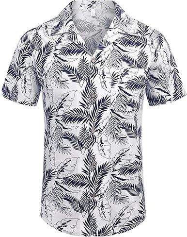 Men's Hawaiian Shirts Short Sleeve Summer Button Down Beach Shirt for Men, Vintage Tropical Floral Print Hawaiian Shirt Tops in Saudi Arabia