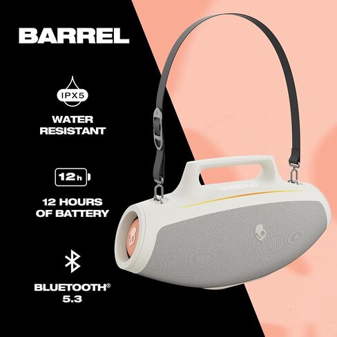 Skullcandy Barrel Bluetooth Boombox Speaker – Water-Resistant Wireless Portable Speaker, with LED Lightshow Mode, 12 Hour Battery, Multi-Link, & USB-C & USB-A Output Charging in Saudi Arabia