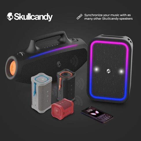Skullcandy Barrel Bluetooth Boombox Speaker – Water-Resistant Wireless Portable Speaker, with LED Lightshow Mode, 12 Hour Battery, Multi-Link, & USB-C & USB-A Output Charging in Saudi Arabia