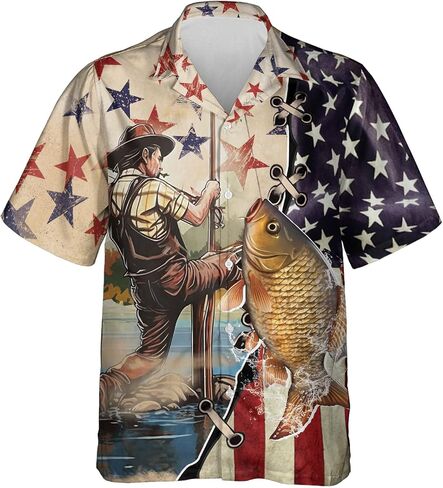 Patriotic Hawaiian Shirt for Men - Fishing Lovers Casual Button Down Unisex Luau Shirt (TND-PTU-TT-HW48) in Saudi Arabia
