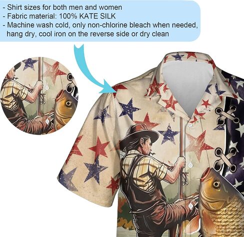 Patriotic Hawaiian Shirt for Men - Fishing Lovers Casual Button Down Unisex Luau Shirt (TND-PTU-TT-HW48) in Saudi Arabia