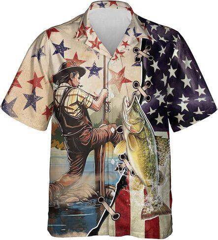Patriotic Hawaiian Shirt for Men - Fishing Lovers Casual Button Down Unisex Luau Shirt (TND-PTU-TT-HW48) in Saudi Arabia