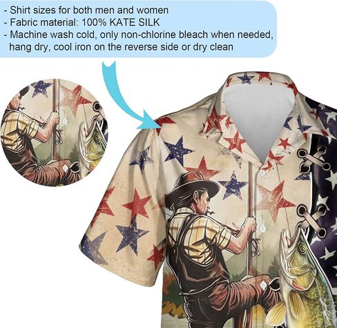 Patriotic Hawaiian Shirt for Men - Fishing Lovers Casual Button Down Unisex Luau Shirt (TND-PTU-TT-HW48) in Saudi Arabia