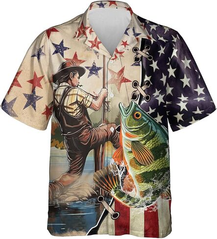 Patriotic Hawaiian Shirt for Men - Fishing Lovers Casual Button Down Unisex Luau Shirt (TND-PTU-TT-HW48) in Saudi Arabia