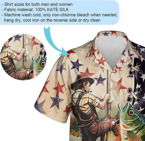 Patriotic Hawaiian Shirt for Men - Fishing Lovers Casual Button Down Unisex Luau Shirt (TND-PTU-TT-HW48) in Saudi Arabia
