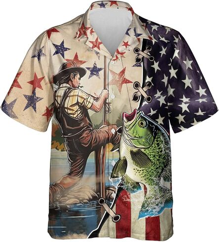 Patriotic Hawaiian Shirt for Men - Fishing Lovers Casual Button Down Unisex Luau Shirt (TND-PTU-TT-HW48) in Saudi Arabia