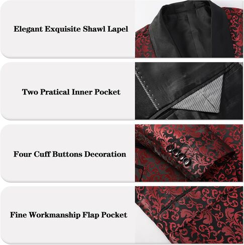 Men's Slim Fit 2 Pieces Tuxedo Shawl Lapel Suits Paisley Jacket Pants Set for Wedding Prom Dinner Party in Saudi Arabia