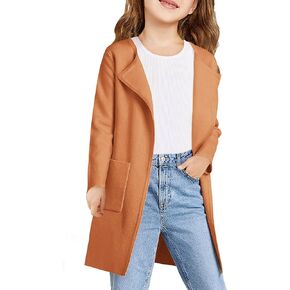 Haloumoning Girls Open Front Cardigan Casual Long Sleeve Knit Sweater Kids Fall Solid Cute Outerwear Coat 5-14Y
