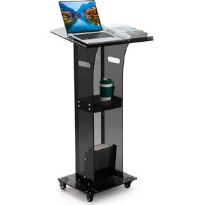 Acrylic Rolling Podium Stand for Church,Pulpits for Churches,Teacher Podium for Classroom with Wheels,Lectern for Weddings, Concert, Professional Presentation Podium