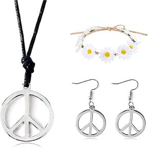 Long tiantian Peace Sign Necklace for Women Hippie Halloween Costume Set 60s 70s Party Jewelry Set Peace Pendant Necklace Peace Sign Earrings Flower Headband Hippie Jewelry for Men Girls