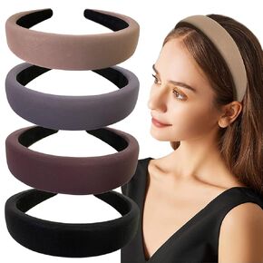 Springtime Set of 4 Fashion Solid Headbands for Women Girls 1.2inch Wide Braided Headband Fabric Hairbands with Tooth Non Slip Hairhoop Accesorries