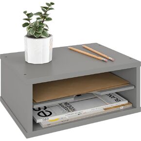 Ballucci File Organizer, 2-Tier Document Paper Sorter, Stackable Wood Desk Organizer Mail Holder, Monitor Stand with Storage Shelves, White