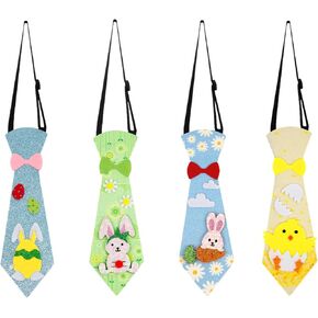 Easter Party Decorations 4 Pcs Funny Glitter Necktie Cartoon Bunny Egg Felt Tie