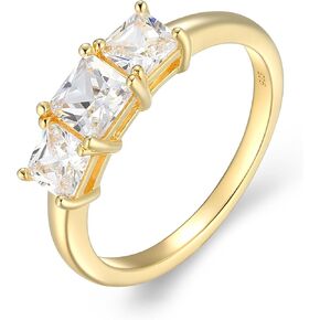 18K Yellow Gold Plated 925 Sterling Silver Princess-Cut Cubic Zirconia "Yesterday, Today, Tomorrow" 3-Stone Engagement or Anniversary Ring - Size 8