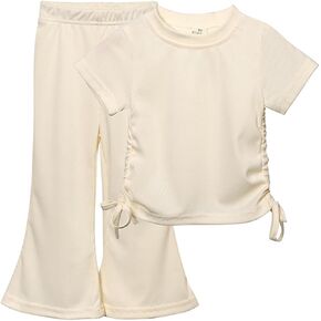JiAmy Toddler Girl Clothes Top Flare Leg Pants 2PC Summer Clothing Set for 3-8 Years