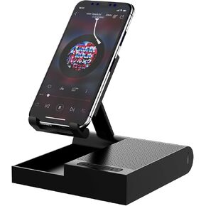DOSS Cell Phone Stand with Wireless Bluetooth Speaker, 15W Wireless Charger and Anti-Slip Base, Crisp Surround Sound, Portable Speaker for Home and Office, Compatible with Phone, Tablet.