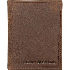 Lucky Brand Men's Double-Stitched Leather Trifold Wallet with RFID Blocking Lining, 6 Card Slots and Bill Pocket, Brown, One Size
