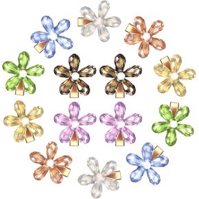 14 Pcs Flower Hair Clips Small Pearl Crystal Alligator Hairpins Mini Flower Hair Clips Decorative Bling Hair Barrettes Stylish Hair Accessories for Women Girls Hair Decoration Supplies (Crystal Color)