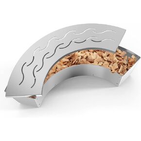 Onlyfire BBQ Smoker Box, Stainless Steel Fan-Shape Smoker Box with Removable Lid, Wood Chip Smoker Box for Charcoal Grills, Kamado Grills - Add Smokey BBQ Flavor to Your Foods, Design Patent