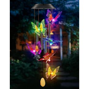 Birthday Gifts for Women Mom Grandma, Purtuemy Hummingbird Wind Chimes with 4 Aluminum Tube Solar Wind Chimes for Outside Solar Lights Outdoor Garden Patio Yard Decor