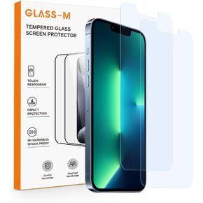GLASS-M [2 Pack] Anti-Blue Light Screen Protector for iPhone 13 / iPhone 13 Pro/iPhone 14, Eye Protection Tempered Glass, Full Coverage Blue Light Blocking Glass Screen Cover
