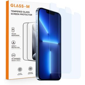 GLASS-M [2 Pack] Anti-Blue Light Screen Protector for iPhone 13 / iPhone 13 Pro/iPhone 14, Eye Protection Tempered Glass, Full Coverage Blue Light Blocking Glass Screen Cover