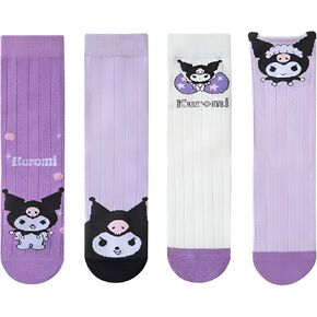 4 Pairs Knee High Socks for Girls, Cute Cartoon Compression Sock, Comfy Breathable Long Cotton Stocking